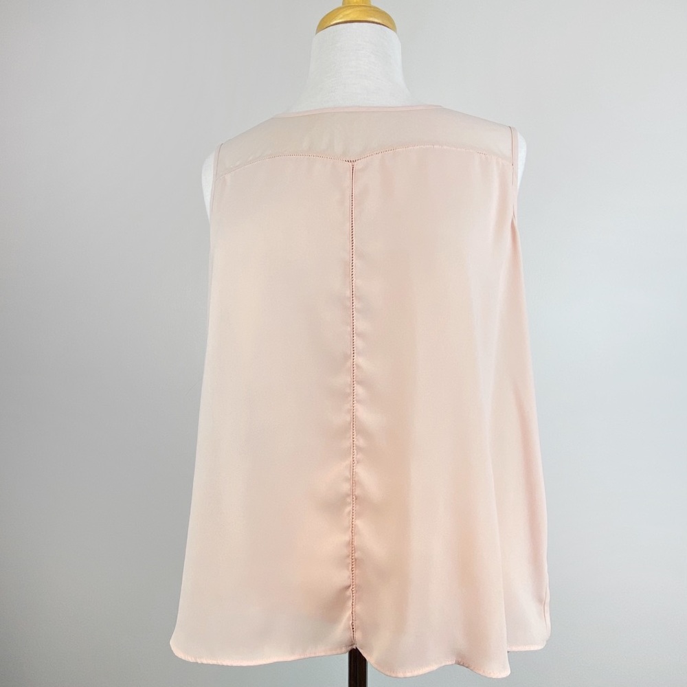 A.N.A. Blush Pink Sleeveless Sheer Yoke Blouse, L